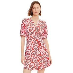 Ann Taylor Loft Rio Floral Print Balloon Sleeve Swing Dress Red Small EUC